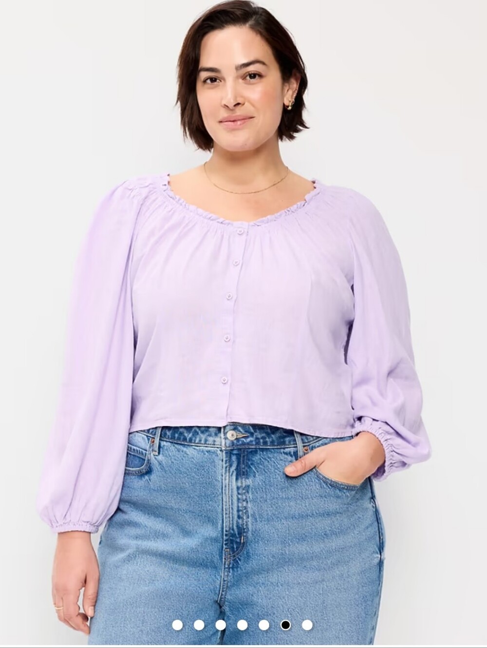 Old Navy Linen Rayon Lavender Peasant Button-Front Blouse